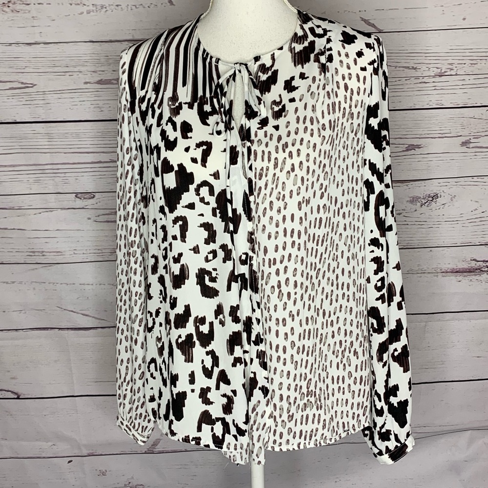 Cabi animal print blouse with tie at neck size XS